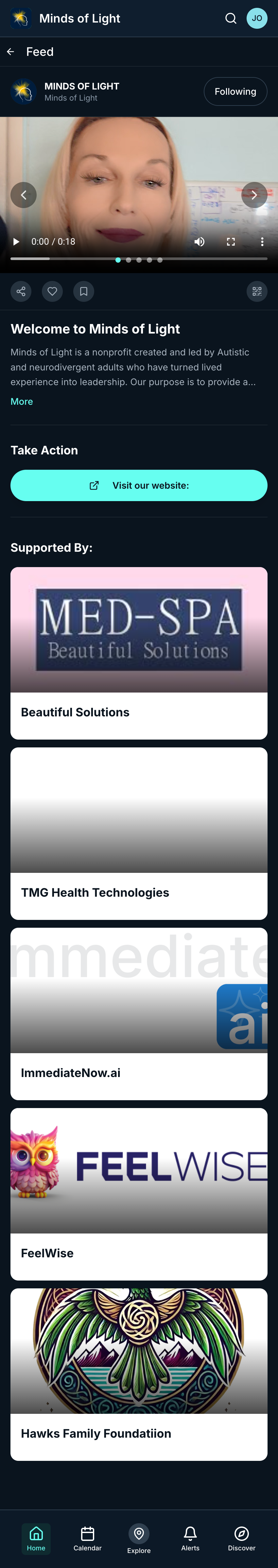 Nonprofit App Example - Minds of Light